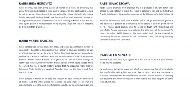Our KESHER Staff Our KESHER Staff